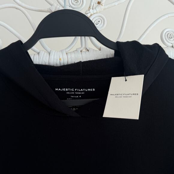 Majestic Filatures Sweatshirt Women 4 Large Black Hooded Deluxe Teeshirt Sweater - Picture 5 of 11